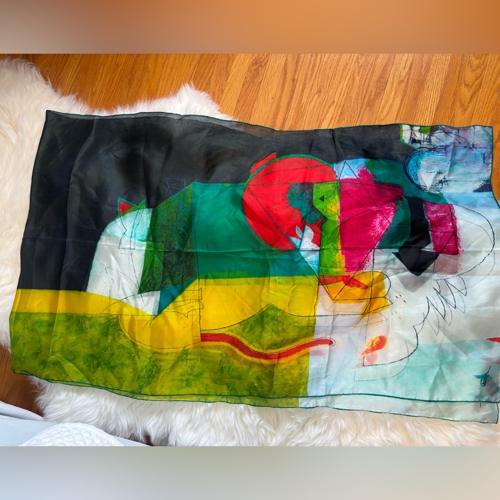 Colorful Abstract Silk Scarf, Annada luxury scarf, Long Scarf, artistic scarf
